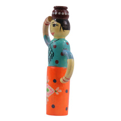 Traditional Chennapatnam wooden milk woman statue home decor