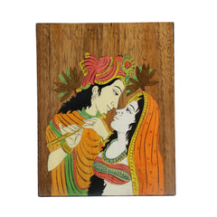 Handcrafted Rosewood Frame Depicting Radha Krishna Inlay Art