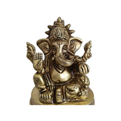Brass Lord Ganesha Idol – Seated Four-Armed Remover of Obstacles for Auspicious Beginnings Brass Ware