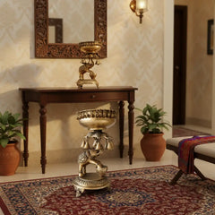 Brass Elephant Urli with Bells - Traditional Indian Decorative Bowl Brass Ware