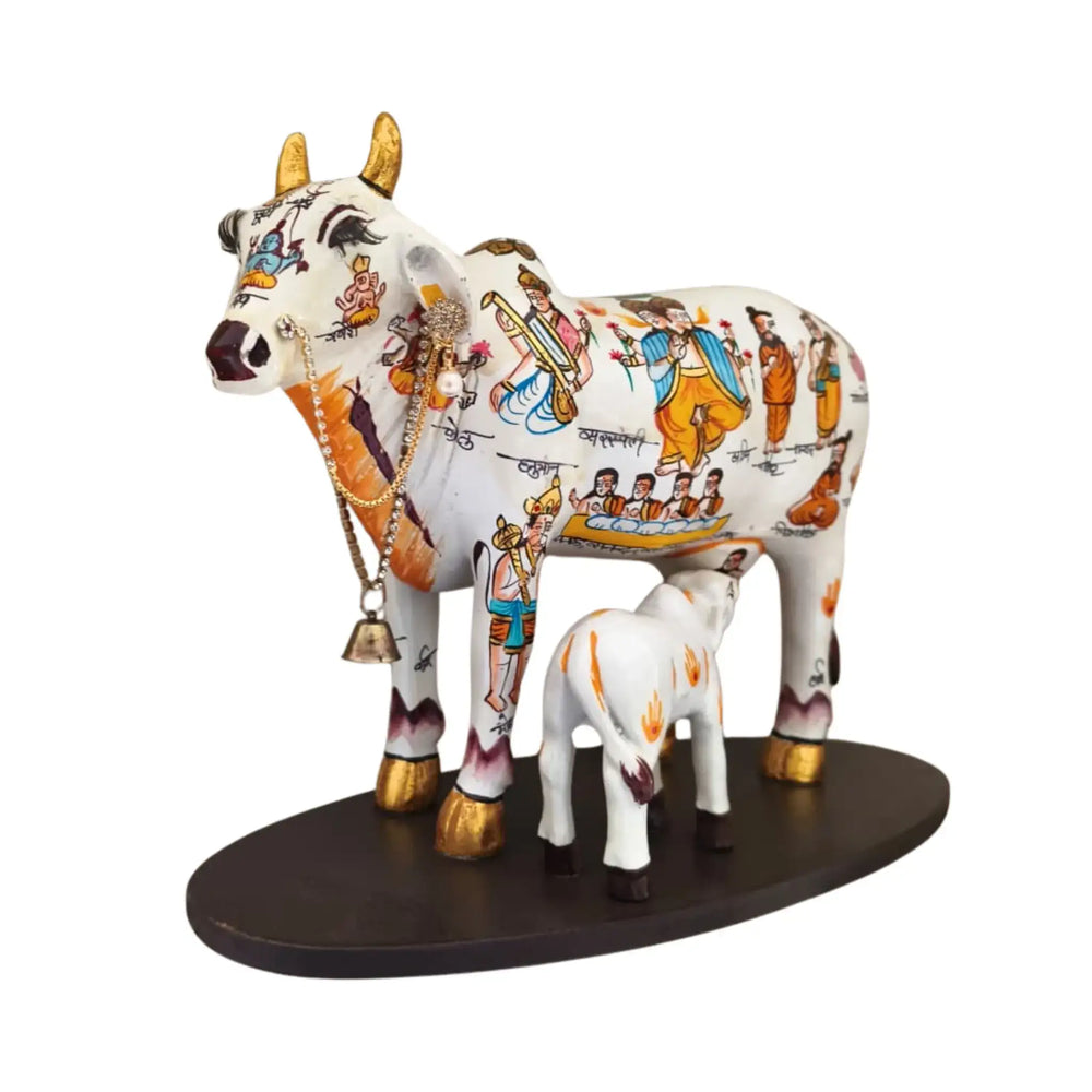 Kamadhenu Resin Cow with Calf | Decorative Spiritual Figurine maruthi handicrafts