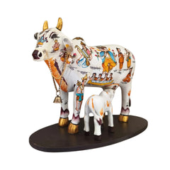 Kamadhenu Resin Cow with Calf | Decorative Spiritual Figurine maruthi handicrafts