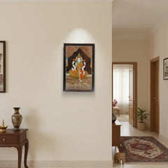 Divine Lakshmi Devi Wooden Inlay Frame – South Indian Handmade Masterpiece Arun