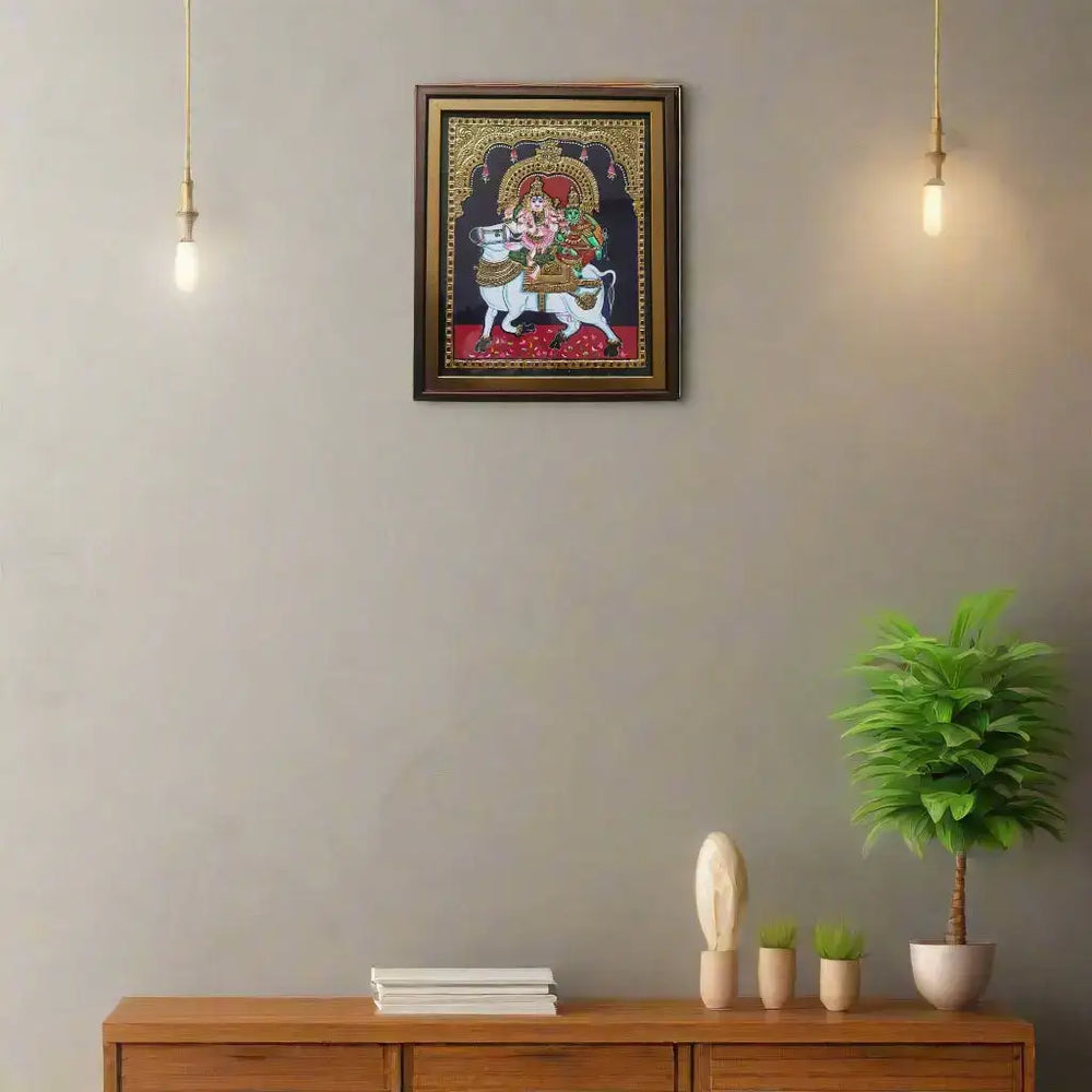 Shiva and Parvathi on Nandi – Thanjavur Divine Art Paintings