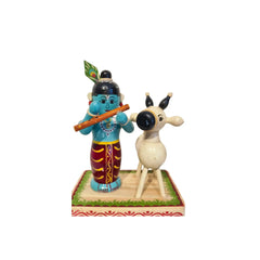 Etikoppaka Wooden Krishna with Sacred Cow Etikoppaka Lacquerware