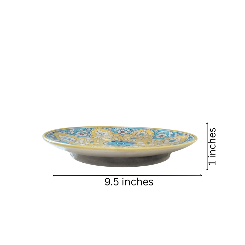 Vibrant Yellow and Teal Floral Wall Plate Pottery