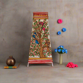 Hand-Painted Leather Lamp with Tree of Life and Colorful Birds Leather Paintings