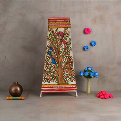 Hand-Painted Leather Lamp with Tree of Life and Colorful Birds