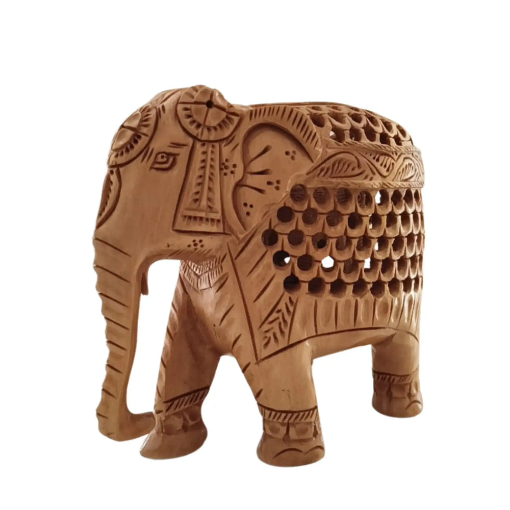 Wooden Elephant with Jali Work | Handmade Indian Craft Sculpture maruthi handicrafts