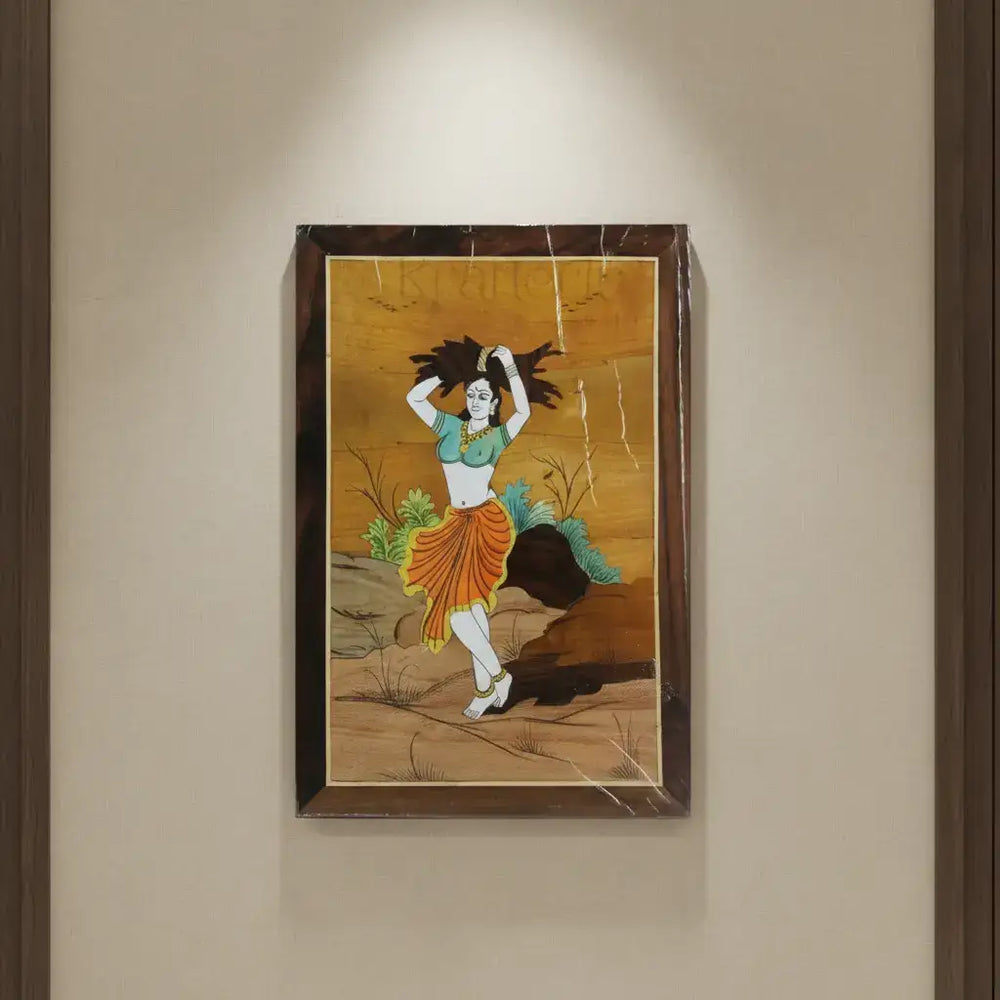 Lady with Firewood Scene – Exquisite Rosewood Inlay Wall Décor Arun