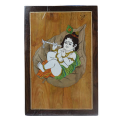 Charming Little Krishna in Rosewood Inlay – Handcrafted Religious Wall Décor Arun