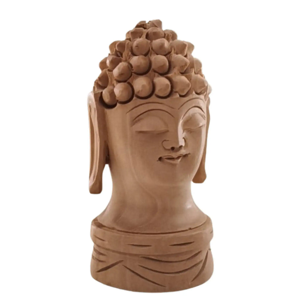 Buddha Wooden Head Statue | Hand-Carved Spiritual Decor maruthi handicrafts