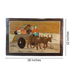 Cultural Bullock Cart Scene in Wood Inlay – Unique Handcrafted Frame Arun