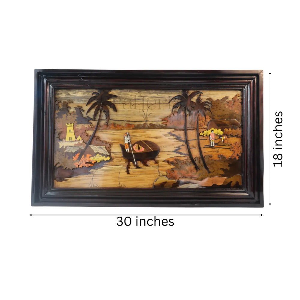 Tropical Boat Scene with Palm Trees – Serene Wall Hanging Decor Inlay Art
