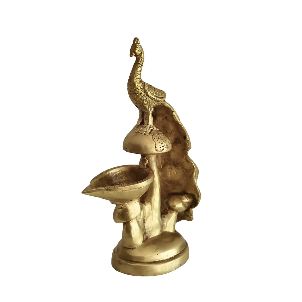 Elegant Brass Peacock Diya on a Pedestal Brass Ware
