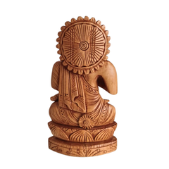 Hand-Carved Wooden Buddha Statue in Vitarka Mudra on Lotus Base