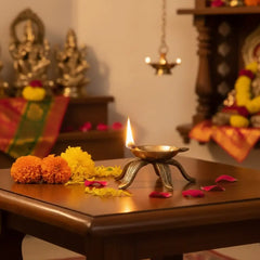 Elegant Brass Diya Stand Leaf-Foot Brass Ware