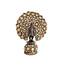 Traditional Indian Style Adorned Peacock Showpiece Idol Wooden Decorative