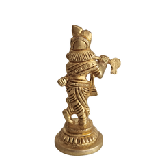 Miniature Golden Brass Lord Krishna Flute Player Idol (Bala Krishna Murti)