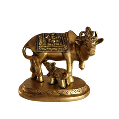 Divine Brass Kamdhenu Cow with Calf Statue | Auspicious Pooja & Vastu