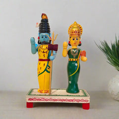 Handcrafted Wooden Statue - The Divine Couple Shiva-Parvati Etikoppaka Lacquerware