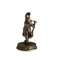 Brass Idol of Lord Krishna with Flute (Murali) on Detailed Pedestal