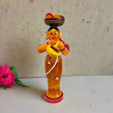 Etikoppaka Wooden Standing Woman Musician with Head Load Etikoppaka Lacquerware