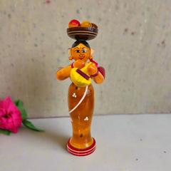 Etikoppaka Wooden Standing Woman Musician with Head Load