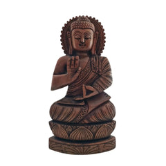 Hand-Carved Wooden Buddha Sitting In Lotus Decorative Background Panel maruthi handicrafts