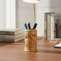 Hand-Carved Wooden Pen Stand – Elegant Desk Organizer Accessories
