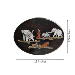 Nature’s Bond - Elephant Family in Oval Rosewood Inlay