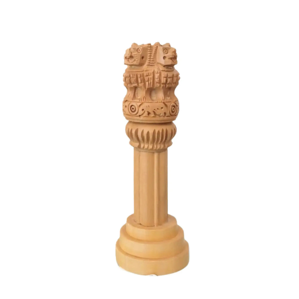 Handmade Wooden Ashoka Pillar – National Emblem Decorative Piece maruthi handicrafts