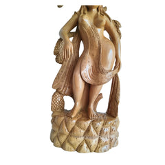 Hand-Carved Wooden Salabhanjika (Celestial Maiden) under a Fruiting Tree Wood Decorative