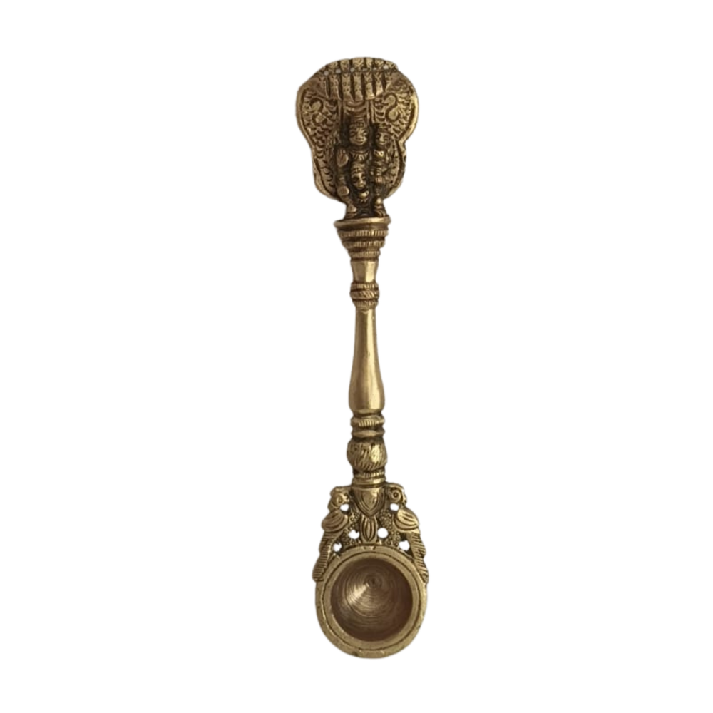 Brass Aarti Spoon Diya Lamp with Long Handle | Traditional Pooja Accessory Brass Ware