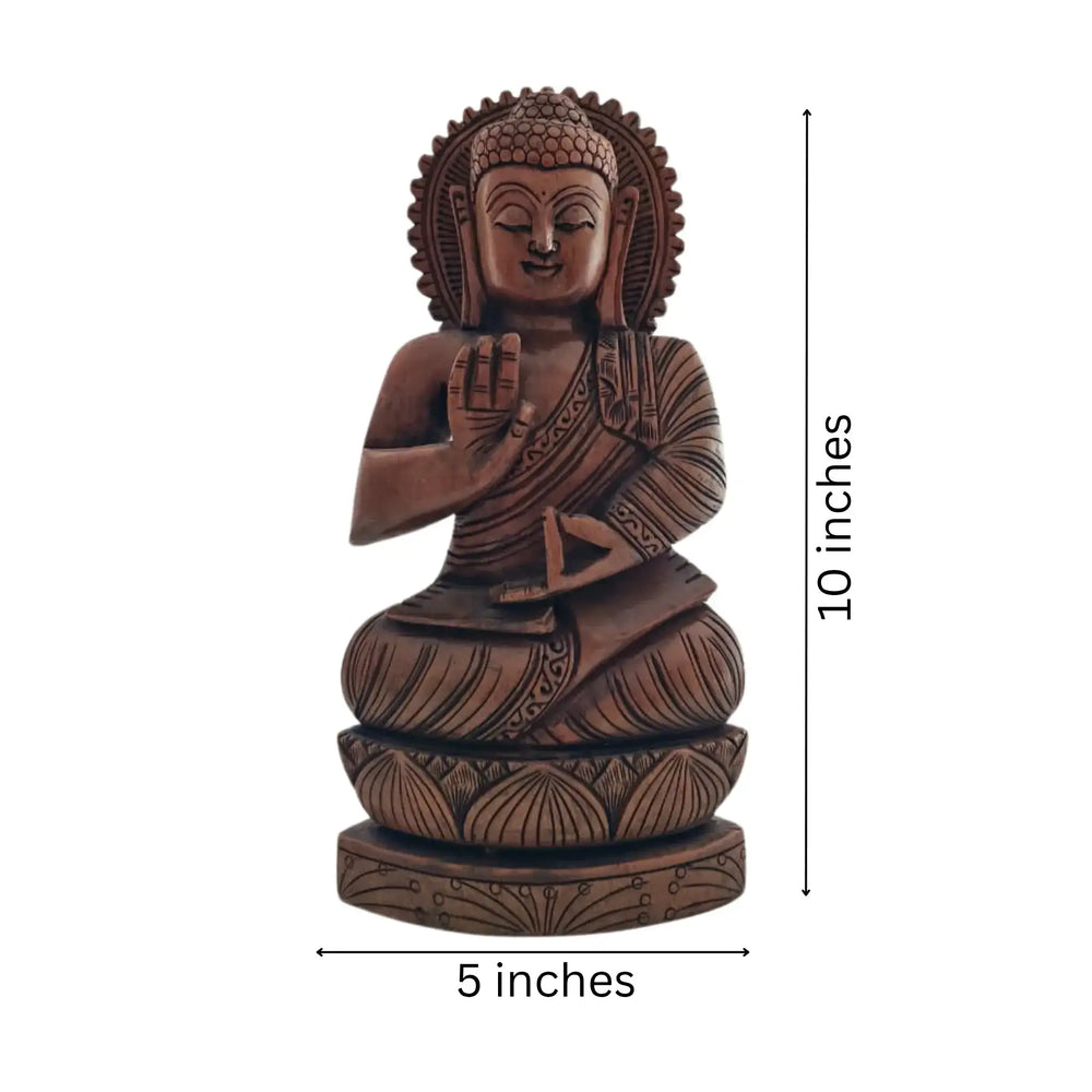 Hand-Carved Wooden Buddha Sitting In Lotus Decorative Background Panel maruthi handicrafts