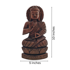 Hand-Carved Wooden Buddha Sitting In Lotus Decorative Background Panel