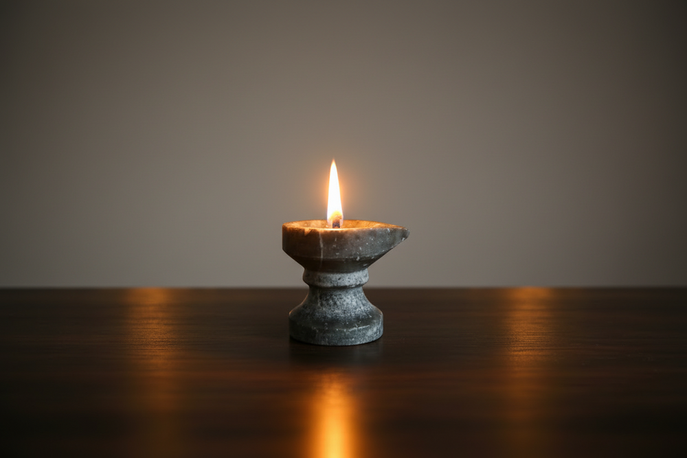 Black Marble Diya with Stand – Oil Lamp for Pooja & Home Décor Marble Soft Stone