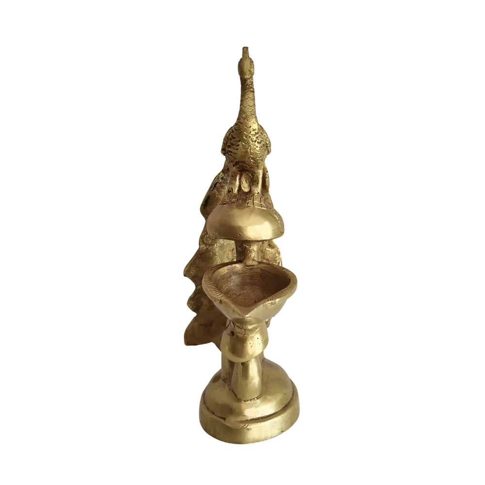 Elegant Brass Peacock Diya on a Pedestal Brass Ware