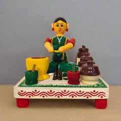 Etikoppaka 'Vegetable Prep Woman' Miniature Art Set Etikoppaka Lacquerware