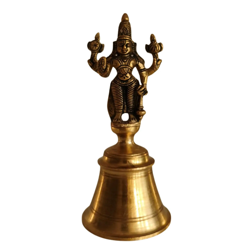 Small Brass Temple Bell with Lord Vishnu Handle Brass Ware