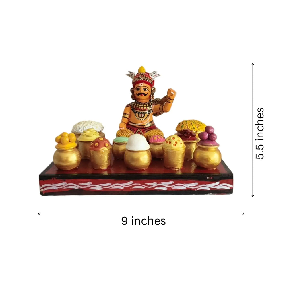 Ghatotkacha Kondapalli Doll with Feast – Traditional Epic Art | Ghatotkach Eating Set Kondapalli Lacquerware