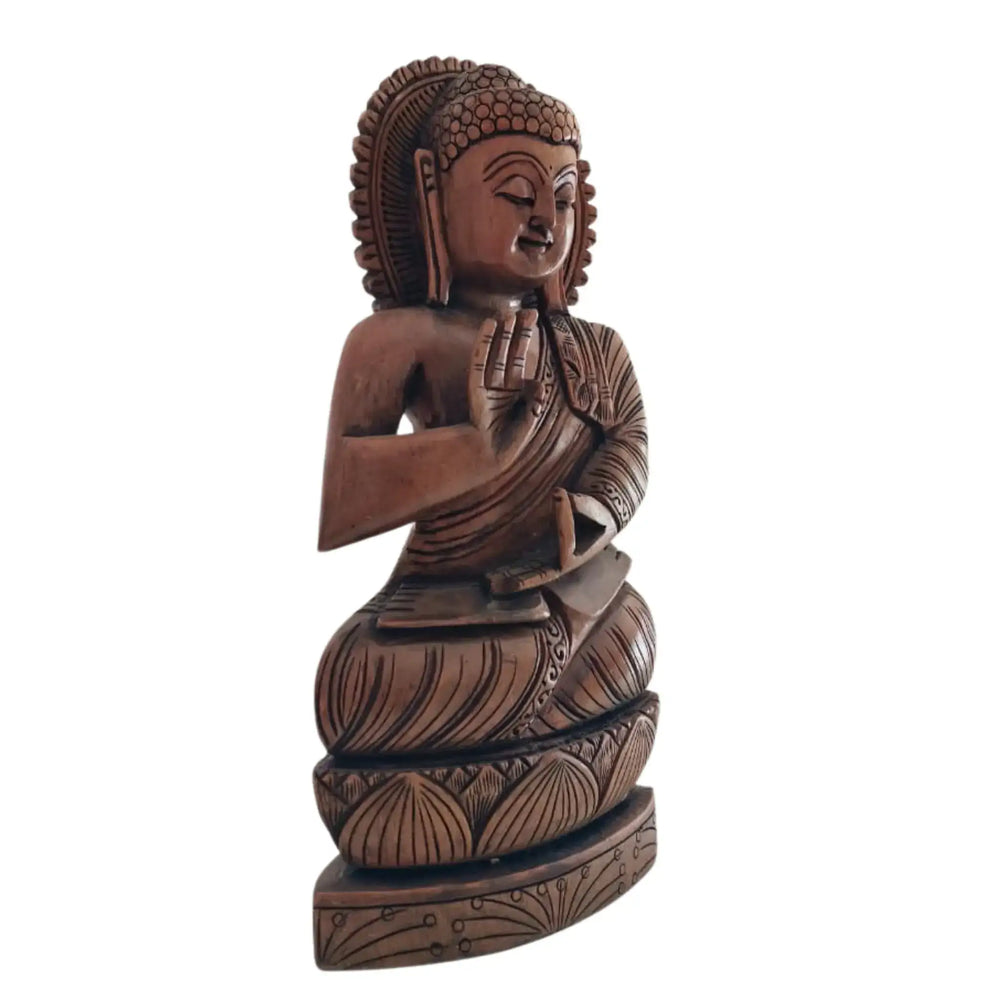 Hand-Carved Wooden Buddha Sitting In Lotus Decorative Background Panel maruthi handicrafts