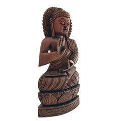 Hand-Carved Wooden Buddha Sitting In Lotus Decorative Background Panel maruthi handicrafts
