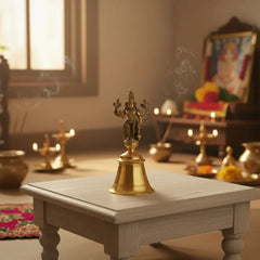 Small Brass Temple Bell with Lord Vishnu Handle Brass Ware
