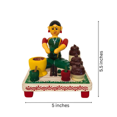 Etikoppaka 'Vegetable Prep Woman' Miniature Art Set