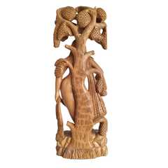 Hand-Carved Wooden Salabhanjika (Celestial Maiden) under a Fruiting Tree