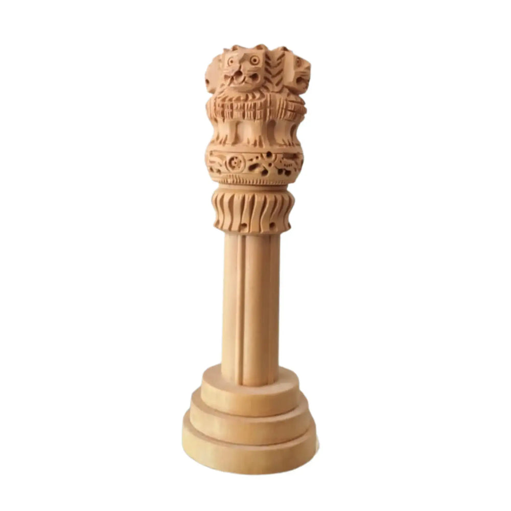 Handmade Wooden Ashoka Pillar – National Emblem Decorative Piece maruthi handicrafts