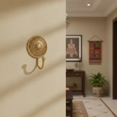 Ornate Brass Wall Hook with Floral Design - Decorative Coat & Key Hanger Brass Ware