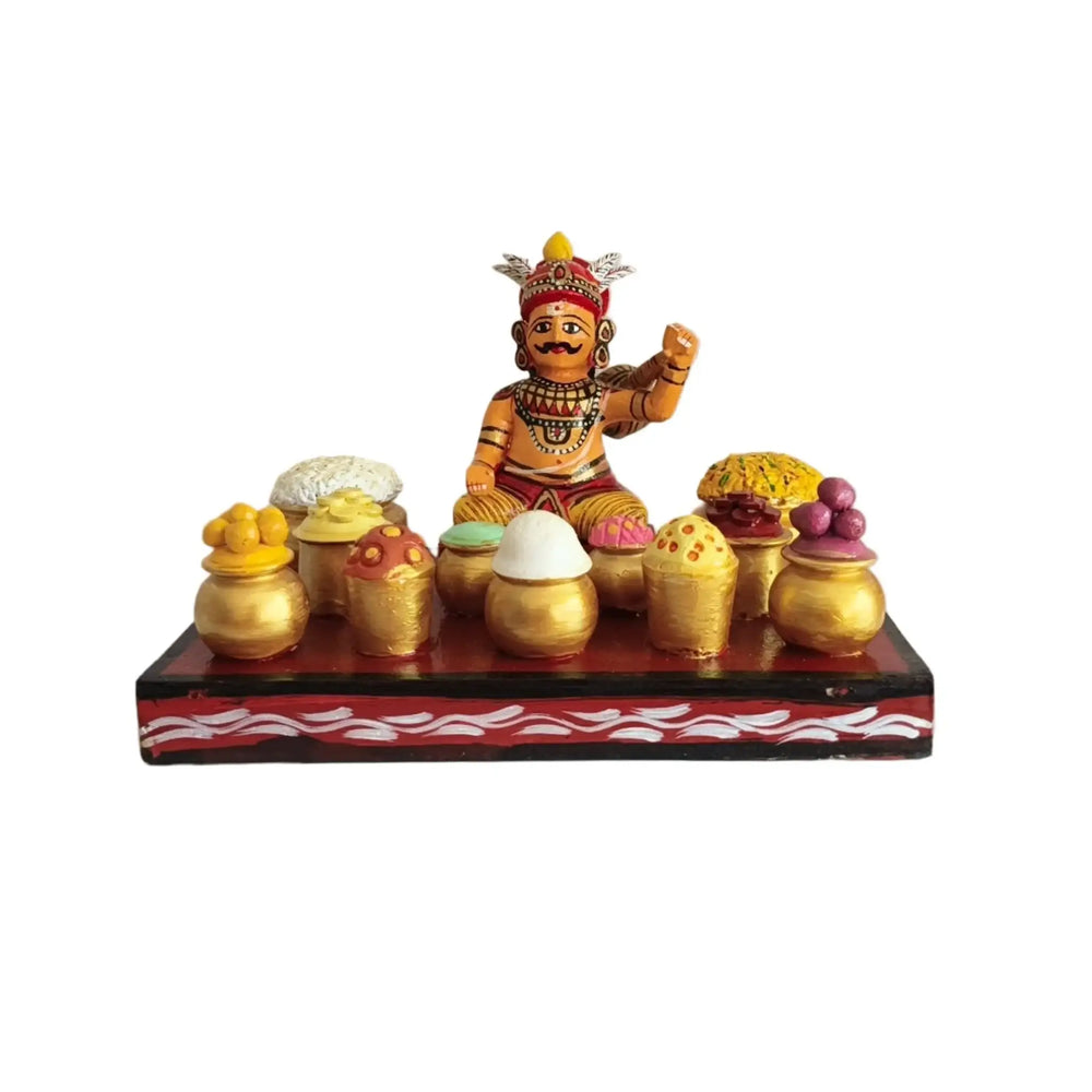 Ghatotkacha Kondapalli Doll with Feast – Traditional Epic Art | Ghatotkach Eating Set Kondapalli Lacquerware