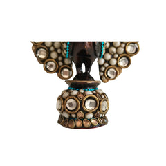 Traditional Indian Style Adorned Peacock Showpiece Idol Wooden Decorative